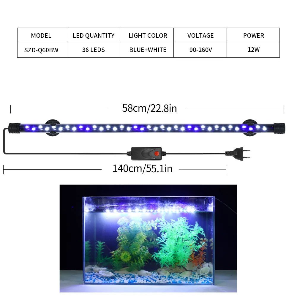 90-260V Aquarium Light LED Lighting Submersible Plant Growth Lamp 18-58 CM vast plug selection