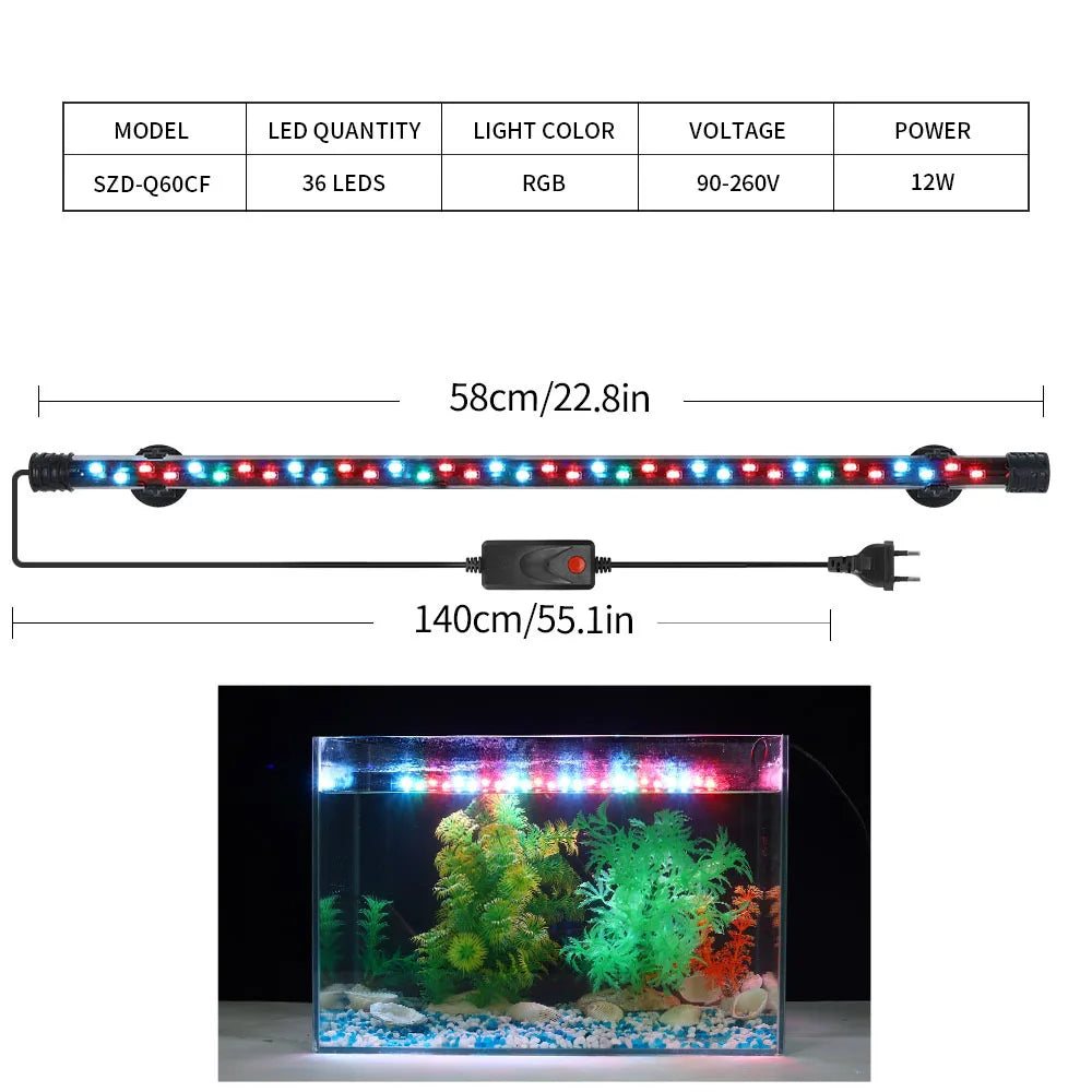 90-260V Aquarium Light LED Lighting Submersible Plant Growth Lamp 18-58 CM vast plug selection