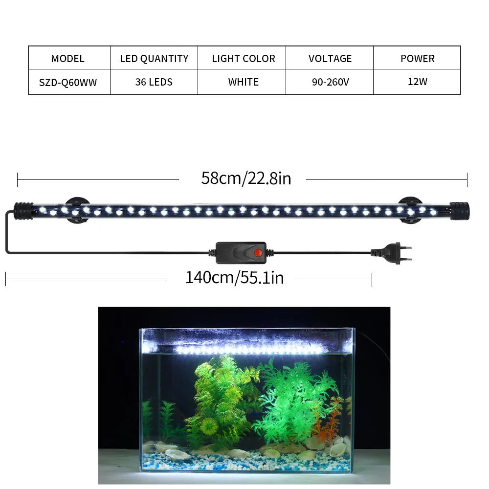 90-260V Aquarium Light LED Lighting Submersible Plant Growth Lamp 18-58 CM vast plug selection
