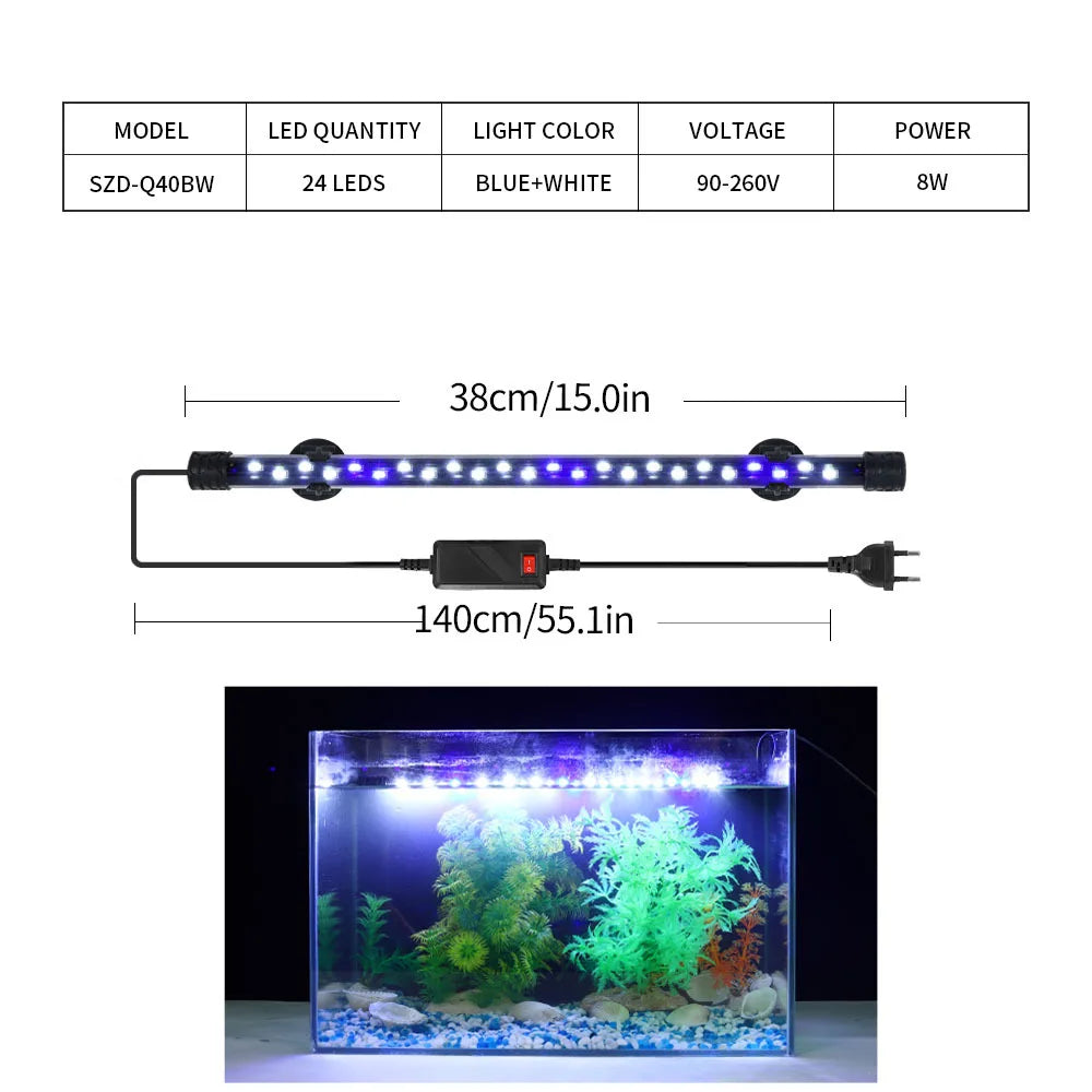 90-260V Aquarium Light LED Lighting Submersible Plant Growth Lamp 18-58 CM vast plug selection