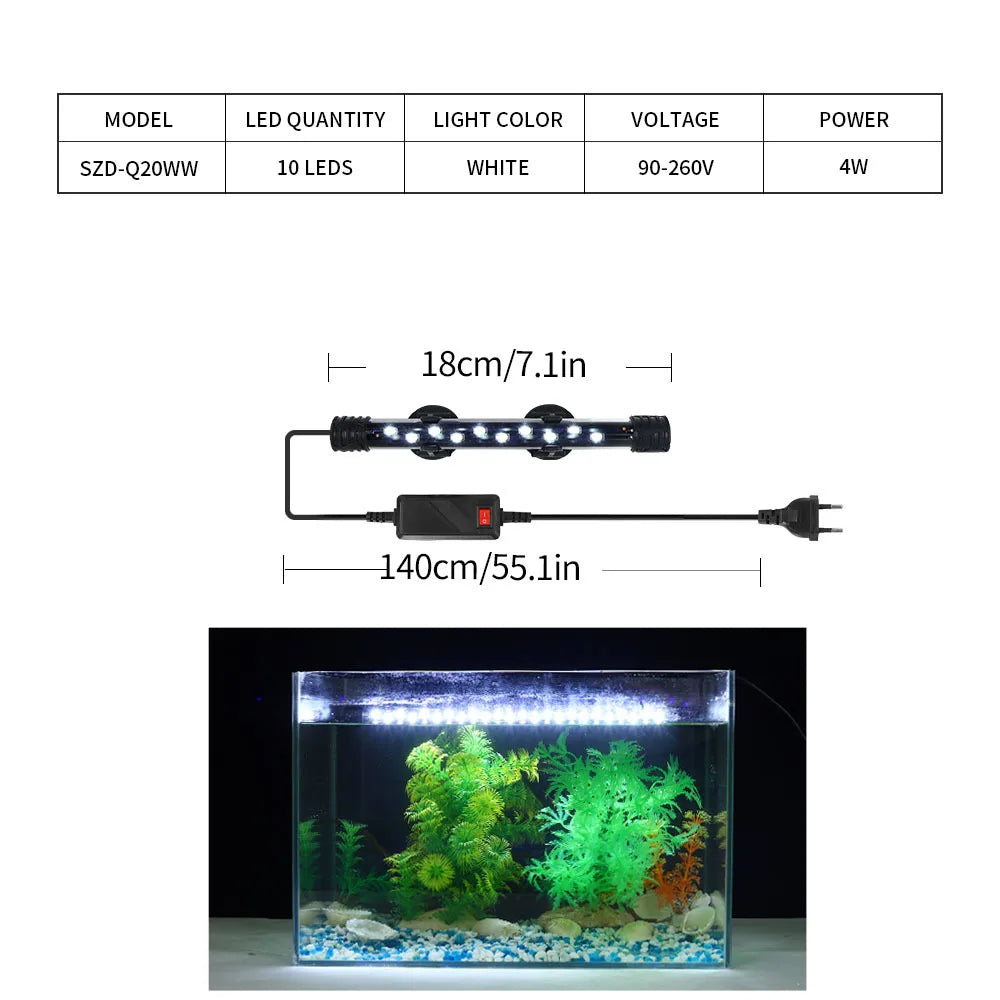90-260V Aquarium Light LED Lighting Submersible Plant Growth Lamp 18-58 CM vast plug selection