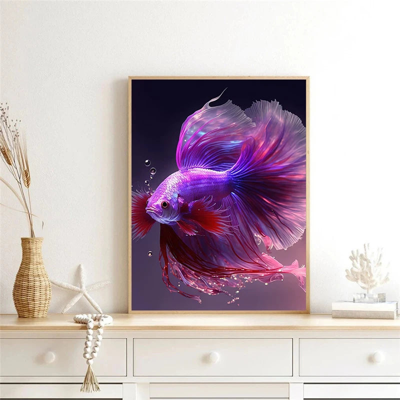 Vibrant Bettas Gold Fish Posters Aquarium Colorful Modern Aquascape Prints Canvas Wall Art Pictures Home Living Room Decor