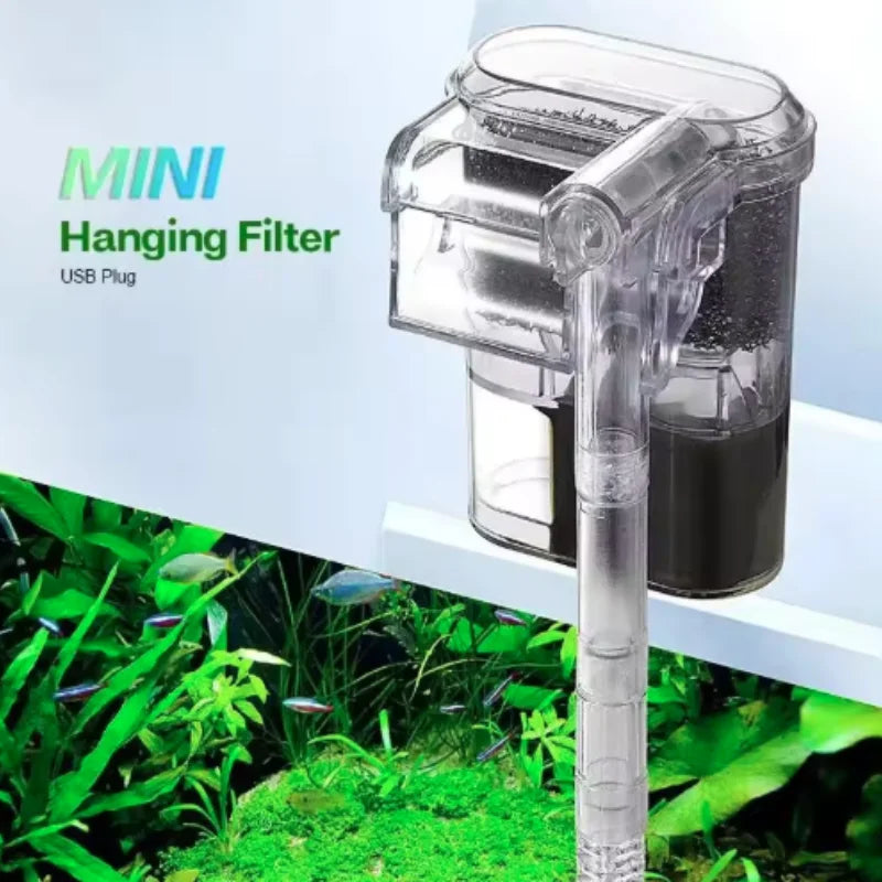 Mini Hang on back Aquarium Filter for Small Fish Tank with Filter Media and pump