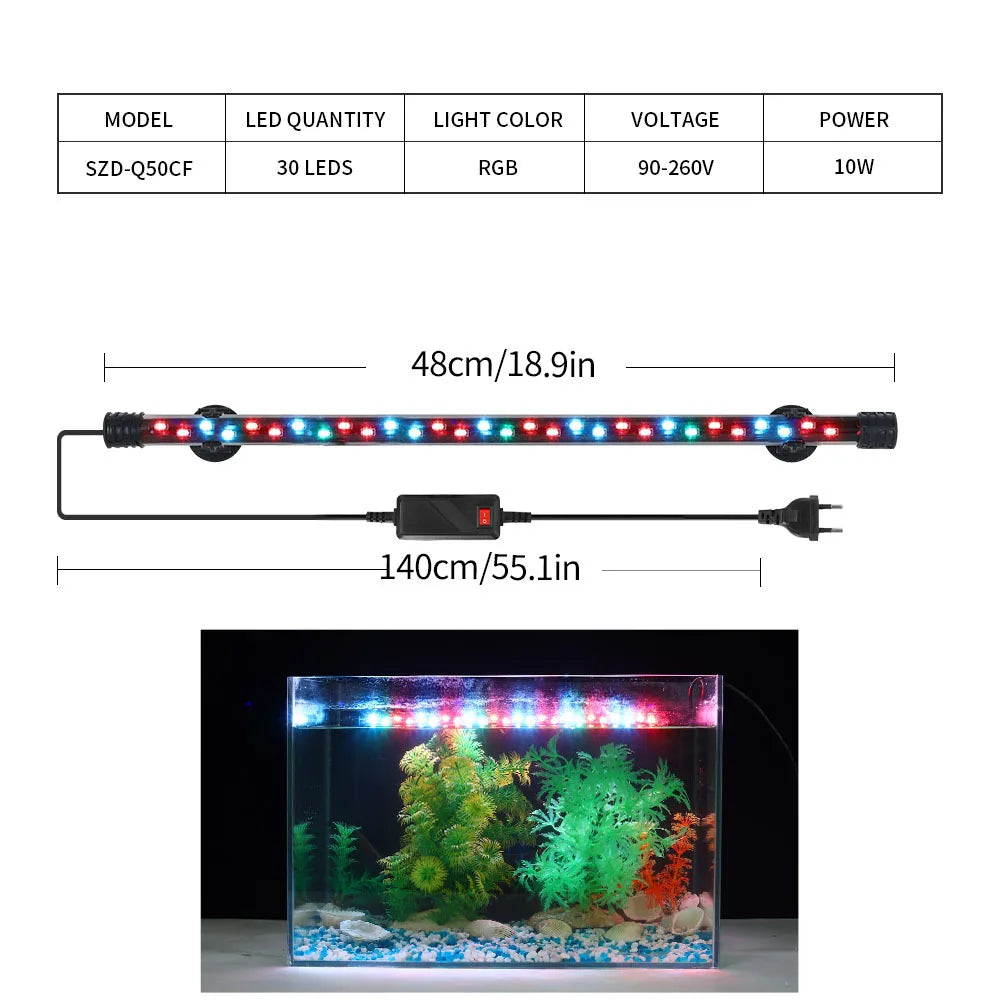 90-260V Aquarium Light LED Lighting Submersible Plant Growth Lamp 18-58 CM vast plug selection