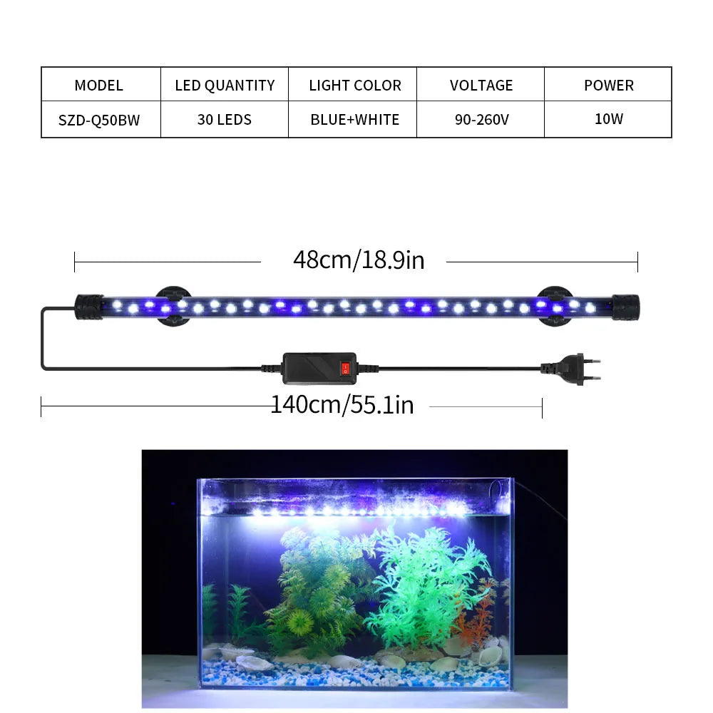 90-260V Aquarium Light LED Lighting Submersible Plant Growth Lamp 18-58 CM vast plug selection