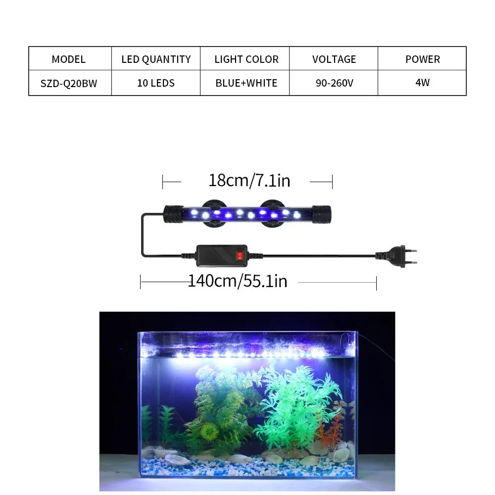 90-260V Aquarium Light LED Lighting Submersible Plant Growth Lamp 18-58 CM vast plug selection