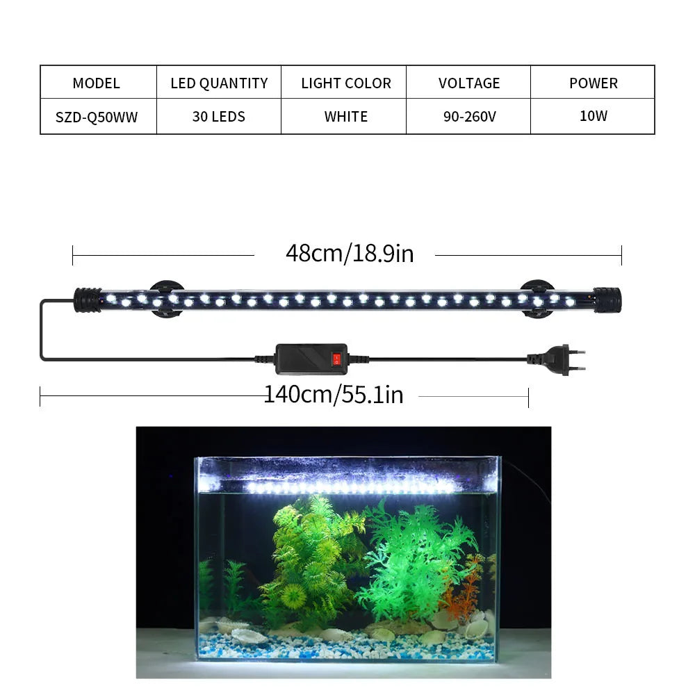 90-260V Aquarium Light LED Lighting Submersible Plant Growth Lamp 18-58 CM vast plug selection