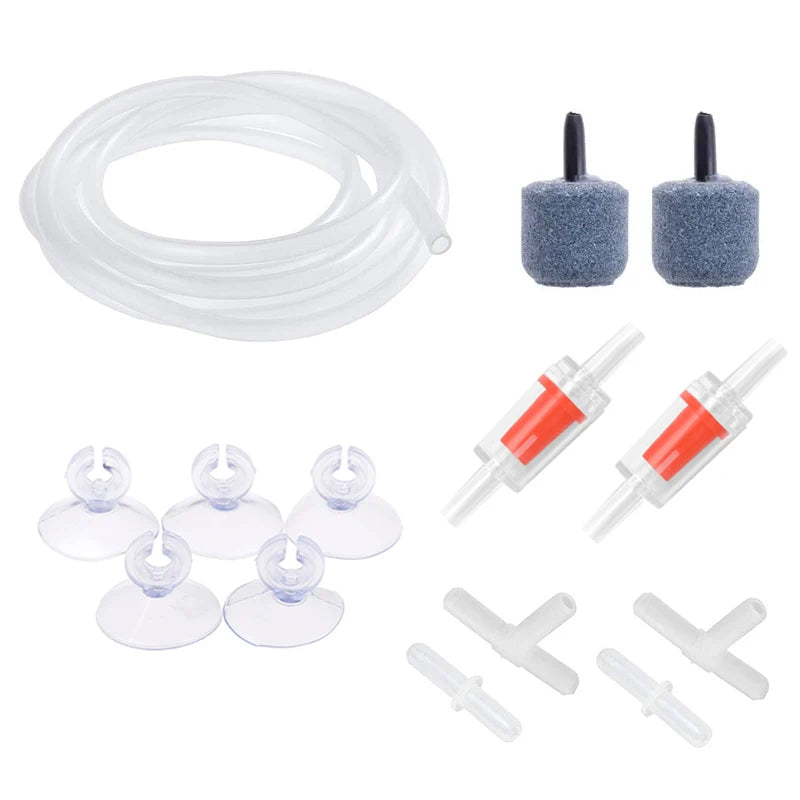 Aquarium Air Pump Accessories Kit with Air Stone Bubble Aerator, Check Valves, Suction Cups, Air Tube