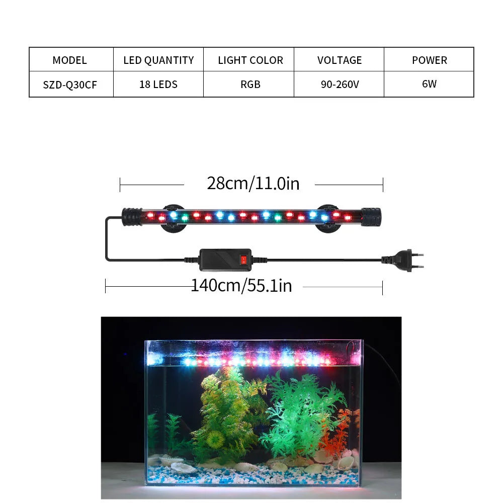 90-260V Aquarium Light LED Lighting Submersible Plant Growth Lamp 18-58 CM vast plug selection