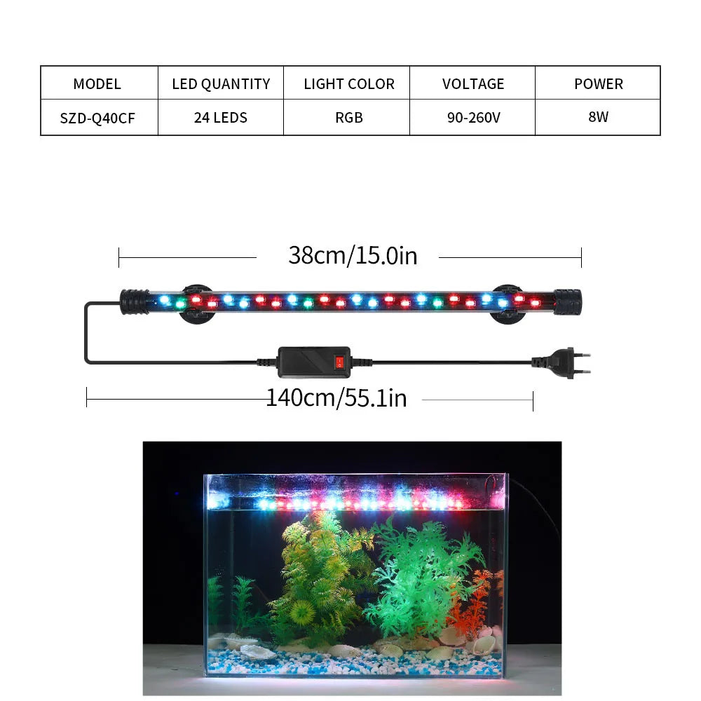 90-260V Aquarium Light LED Lighting Submersible Plant Growth Lamp 18-58 CM vast plug selection