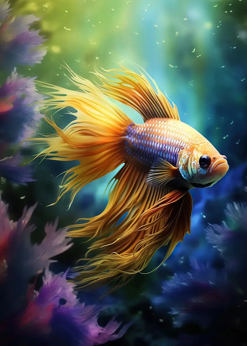 Vibrant Bettas Gold Fish Posters Aquarium Colorful Modern Aquascape Prints Canvas Wall Art Pictures Home Living Room Decor