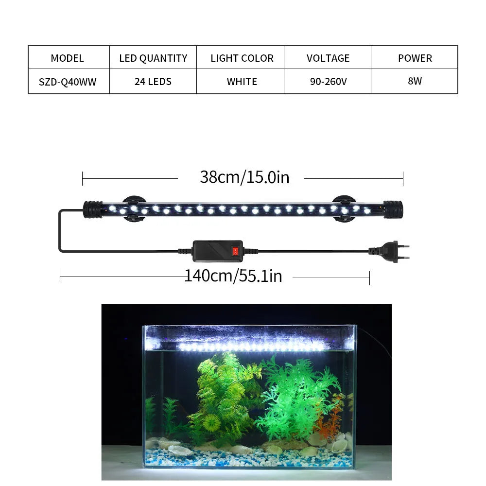90-260V Aquarium Light LED Lighting Submersible Plant Growth Lamp 18-58 CM vast plug selection