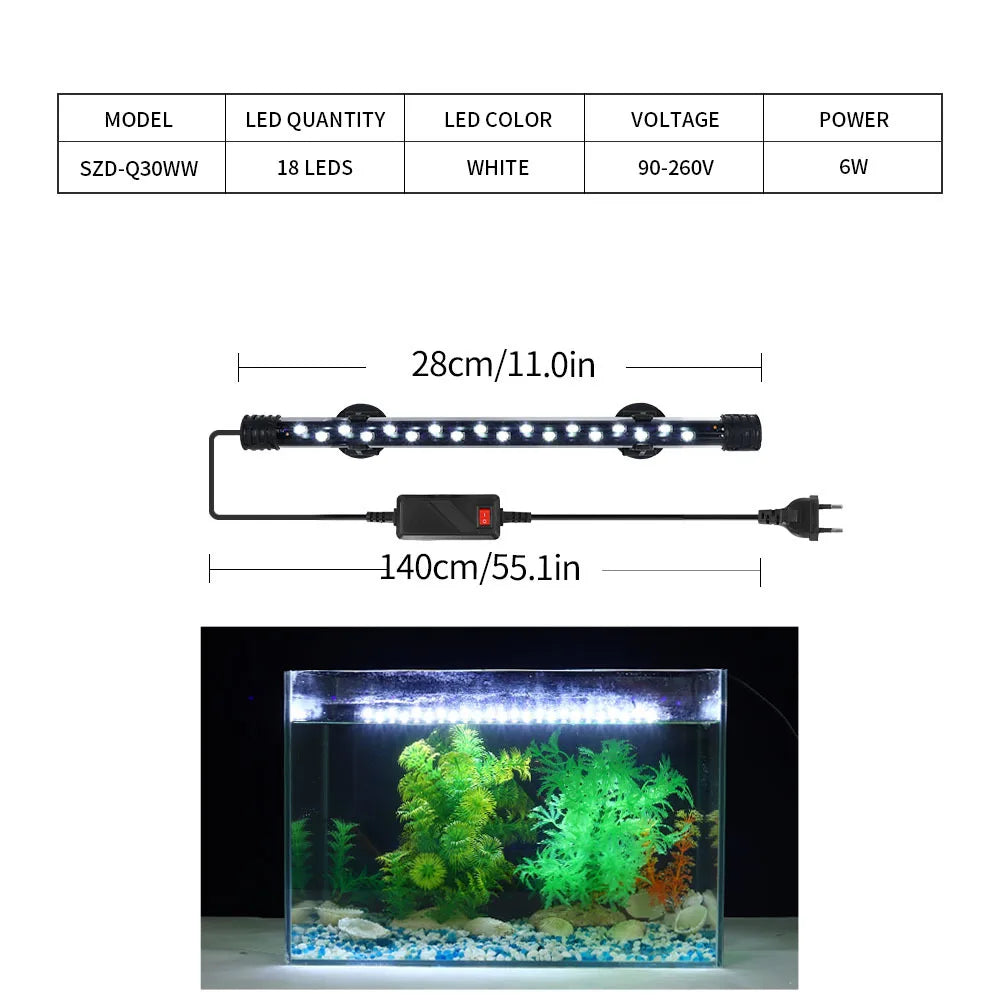 90-260V Aquarium Light LED Lighting Submersible Plant Growth Lamp 18-58 CM vast plug selection
