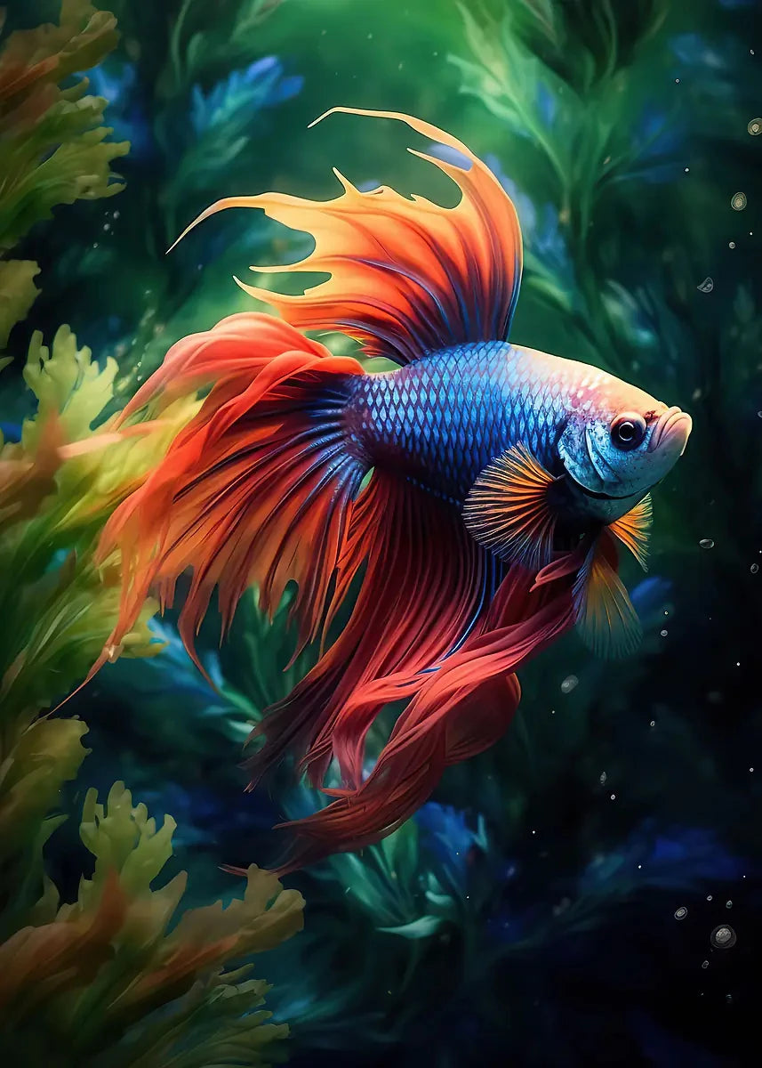 Vibrant Bettas Gold Fish Posters Aquarium Colorful Modern Aquascape Prints Canvas Wall Art Pictures Home Living Room Decor