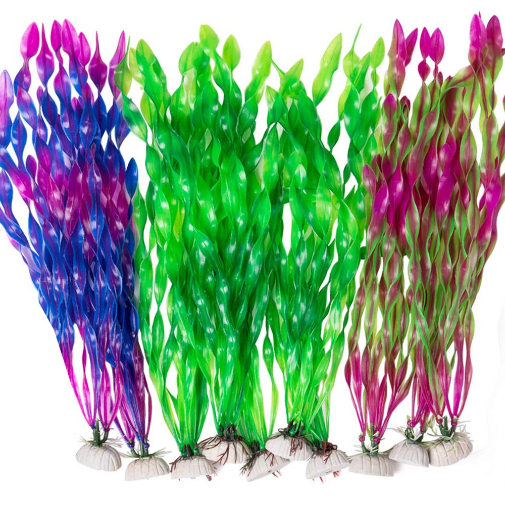 5/10pcs Plastic Artificial Seaweed For Aquarium 3 varieties