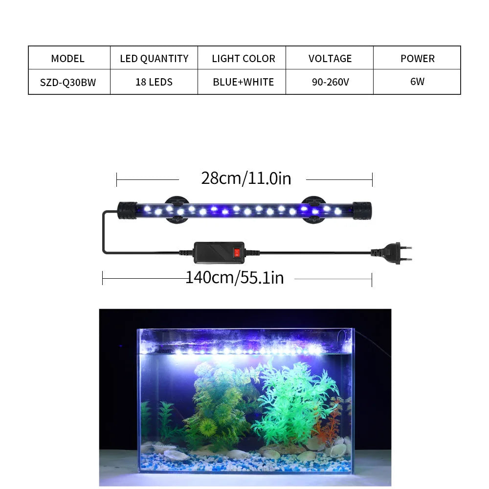 90-260V Aquarium Light LED Lighting Submersible Plant Growth Lamp 18-58 CM vast plug selection